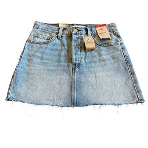 Levi's Icon Skirt Light Wash Denim Mini Length Raw Hem Fringe Casual Size 26 NWT